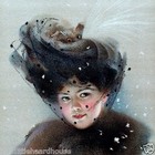Vintage 1909 Sophisticated Ladies Victorian Stone Lithograph Print Snowy Veil 