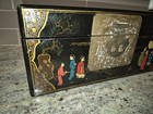 Antique Chinese Black Lacquer Box Hand Painted Figural Scene Early 20th Century 