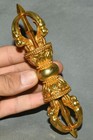 Antique Old Tibet Bronze 24 K Gold Gilt Dragon Head Phurba Dagger Holder Faqi
