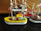 Vtg Swedish Fishing Boats Lot 4 Wooden Sweden Xmas Ornament Figurine 3  Floats