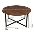 Household Essentials Jamestown Round Coffee Table Mid Century Walnut Wood Grain