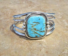 Eye Catching     Wide Vintage Navajo Sterling Silver Turquoise Bracelet Signed D