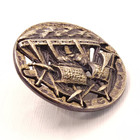 Antique Pierced Brass Picture Button Steam   Sail Ship 2 Parts Over 11 16  18mm