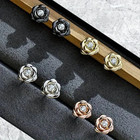 Fashion Rose Flower Stud Earrings Shimmering Zirconia Inlay Women Jewelry Black