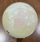 White Crystal Healing Sphere With Stand  Iridescent Sheen Polished Stone Ball