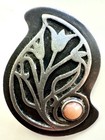 Vintage Sterling Silver Tulip Motif Coral Accent Small Brooch   Pin