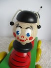 Vintage Pull Toy Wooden Ladybug Beetles Colorful Wheeled Wood Anthropomorphic
