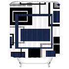 Yddsky 4 Pcs Blue Geometric Shower Curtain Sets Non-slip Rugs Bath Mat  Toilet