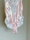 Vtg Delicates Disco Pink Shiny Lace Teddy Nightie Lingerie Bodysuit Babydoll