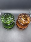 2 L e  Smith Vintage Green   Amber Glass Large Moon And Stars Fairy Lamps