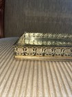 Vintage Ornate Gold Tone Metal Filigree Mirror Vanity Dresser Tray Rectangle
