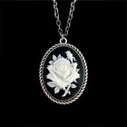 White Rose Cameo Necklace  White black  Vintage Victorian Antique Sliver Pendant
