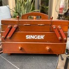 Vintage Singer Expandable Sewing Box Accordion Fold Out Wood Organizer Carrier