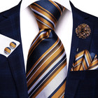 Mens Silk Ties And Flower Lapel Pin Pocket Square Cufflinks Set 4pcs Necktie For