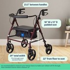 Medline Heavy Duty Steel Bariatric Rollator  500 Lb Weight Capacity  Burgundy