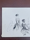 Antique 19thc Pen And Ink Drawing Of Two Woman Piano Playing 