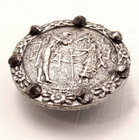 Antique 1 Pc Silvered Brass Fops Picture Button W  Cut Steels Border   5 8  15mm