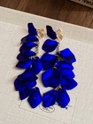 Blue-ear Clip Long Satin Rose Petal Dangle Earrings One Size