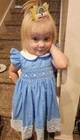  p3  Girls Blue Hand Smocked Dress With White Lace Trim Size 18 Months Vintage