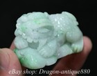 2  Old Chinese Dynasty Natural Emerald Jade Carving Auspicious Beast Sculpture
