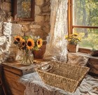 Vtg 1990 Handmade Farm Latticework Woven Gathering Basket Wicker Rattan Handles