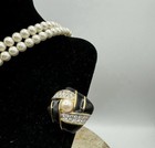 Vintage Statement Necklace   Clip Earrings - Faux Pearl   Rhinestone Jaguar Pci