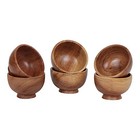 Set Of 6 Acacia Wood Small Bowls - 4 Fl Oz 3 2   2 Inches - Hand Carved