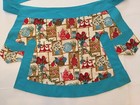 Vintage Handmade Half Apron With Side Pockets Bright Blue And Kitchen Print 