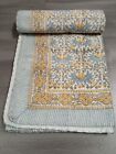 Indian Handmade Cotton Kantha Quilt Hand Block Print King Size Bedspread Blanket