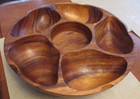 Monkey Pod Wood Divided 6 Section Snack Tray Bowl Platter Lazy Susan