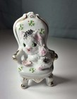 Cute Vintage Mcm Cat Sugared Figurine Sugar Trim Kitty In Holly Berry Throne
