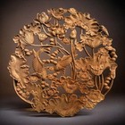 28cm Dongyang Wood Carving Round Koi Wall Hanging Chinese Home Decor