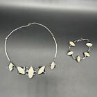 Vintage 1950s Necklace Bracelet Set Mid Century Modern Geometric Black Cream
