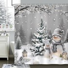 Bonhause Christmas Snowman Shower Curtain 72x72 Waterproof Polyester 12 Hooks