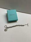 Vintage Tiffany   Co Sterling Silver Toggle Heart Charm Link Bracelet Engraved