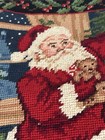 Vtg Christmas Needlepoint Velvet Pillow Cover Couch Santa Clause Tree Toys