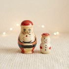 Vintage Nesting Dolls Snowman Santa Handpainted Miniature Set Of 2 Russian Style