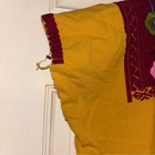Vintage Mexican Embroidered Yellow Mustard Floral Huipil Peasant Burgundy Yoke