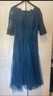 Ever-pretty Blue Lace Applique V-neck 3 4 Sleeve Formal Dress Gown Polyester