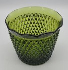 Vintage Indiana Glass Diamond Point Scalloped Green Glass Ice Bucket