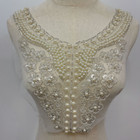 Lace Pearl Beaded Applique Flower Patch Fabric Trim Craft Diy Sewing Bridal