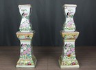 Pair Of 12  Chinese Famille Rose Verte Porcelain Incense Burners   Candlesticks