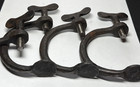 4 Antique 19th Century Primitive Hand Forged Cast Iron Butterfly Quilting Clamps