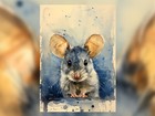 Cute Adorable Mouse Watercolor Painting Print 5 x7  On Matte Paper