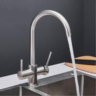 Brushed Kitchen Sink Faucet Two Handle Swivel Spout 3 Way Filter Water Mixer Tap
