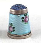 German Sterling   Enamel Floral Thimble - Size 8