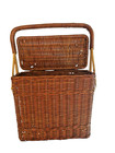 Vintage Coated Wicker Hinged Lidded Basket Stationary Handle Rectangle Storage
