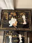 Chinese Lacquered  Mother Of Pearl Decorated Set Of 4  Nesting Tables