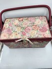 Vintage-look  Sewing Basket   Contents Included   Multi-floral  Padded Top