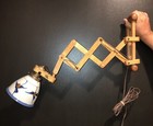 Vintage Wooden Swivel Scissor   Accordion Wall Lamp With Ceramic Shade